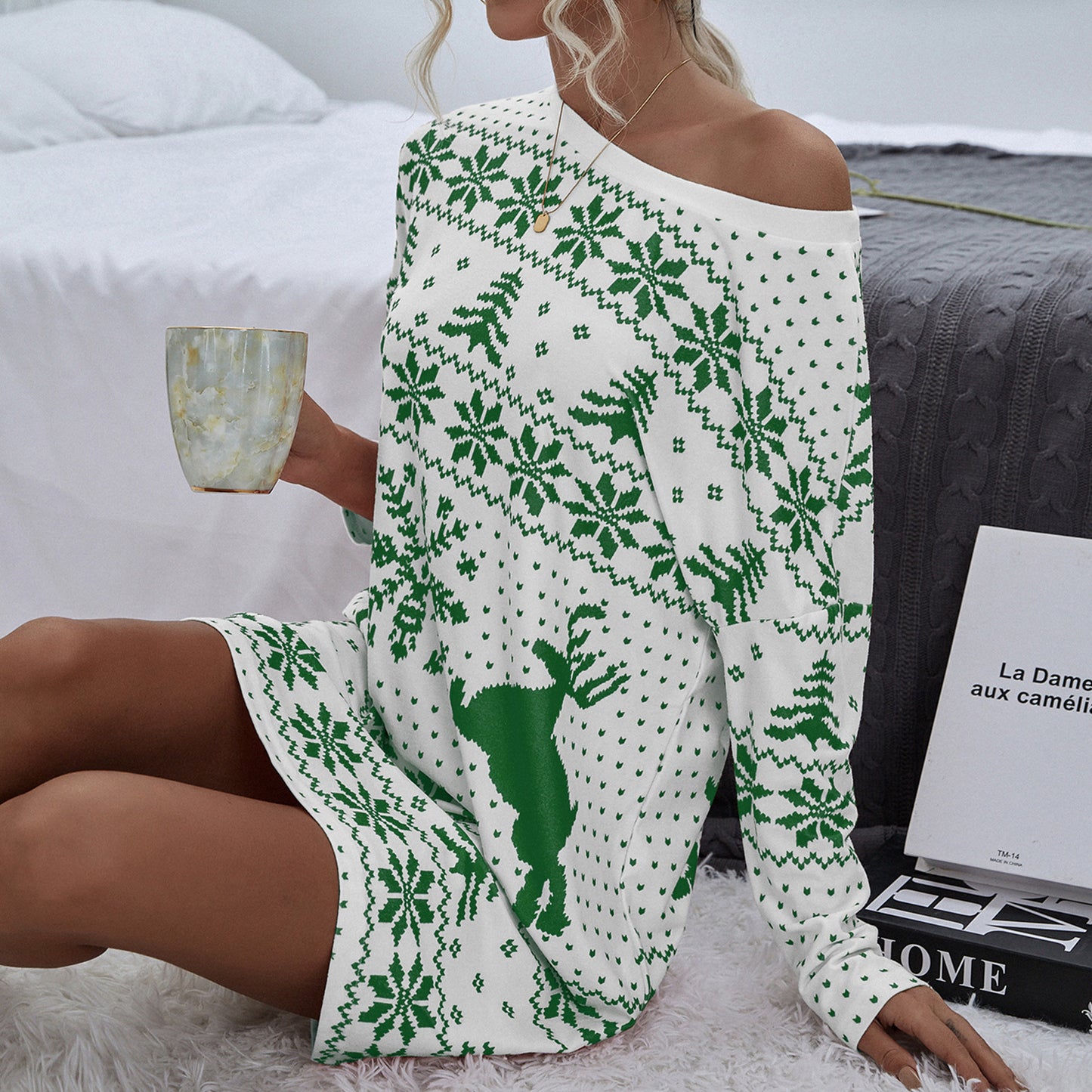 Fashionable Christmas Printed Knit Dress