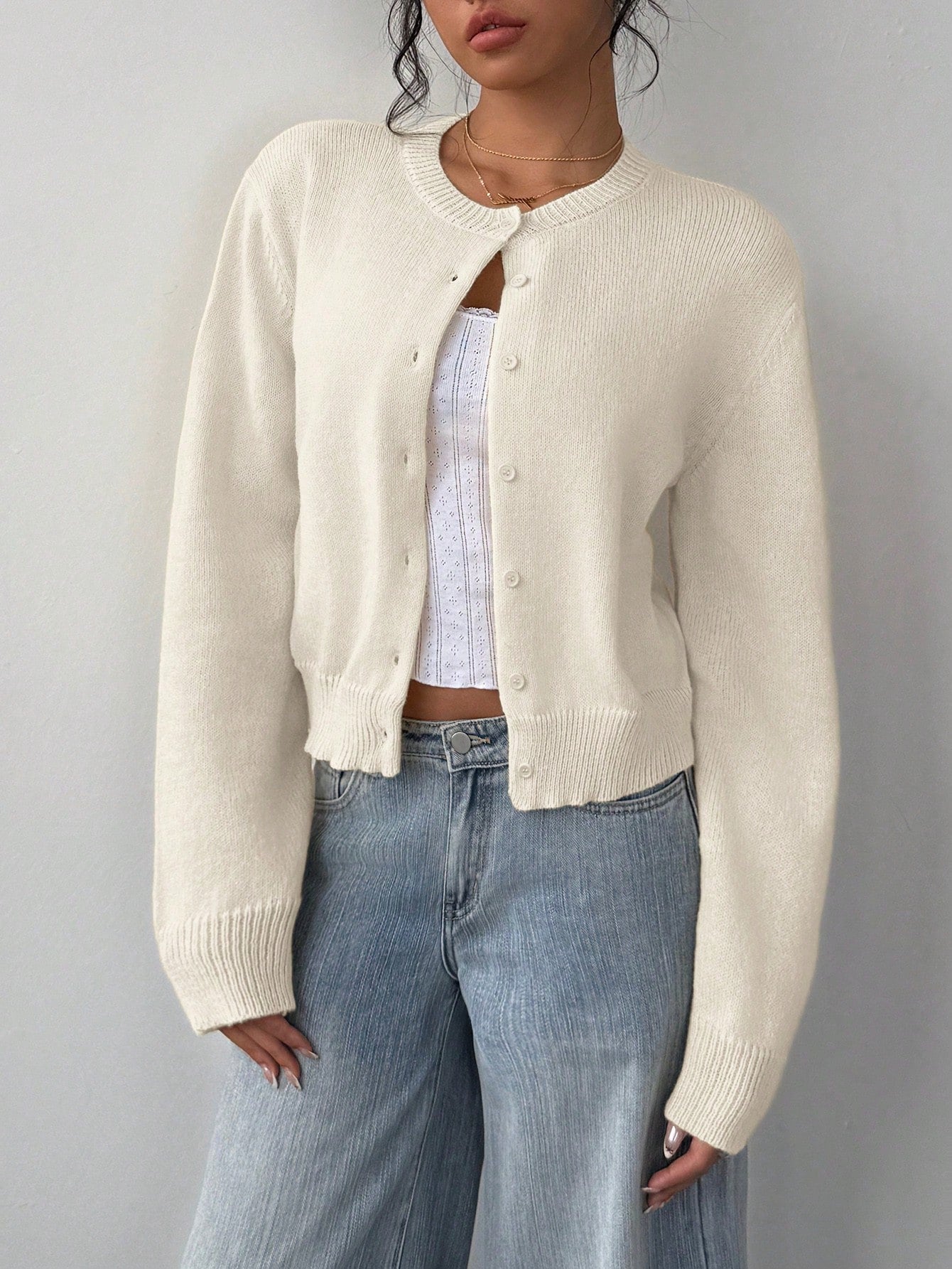 Chic Long Sleeved Knitted Cardigan Fashion Slim Solid Color Short Sweater For Women Clothing