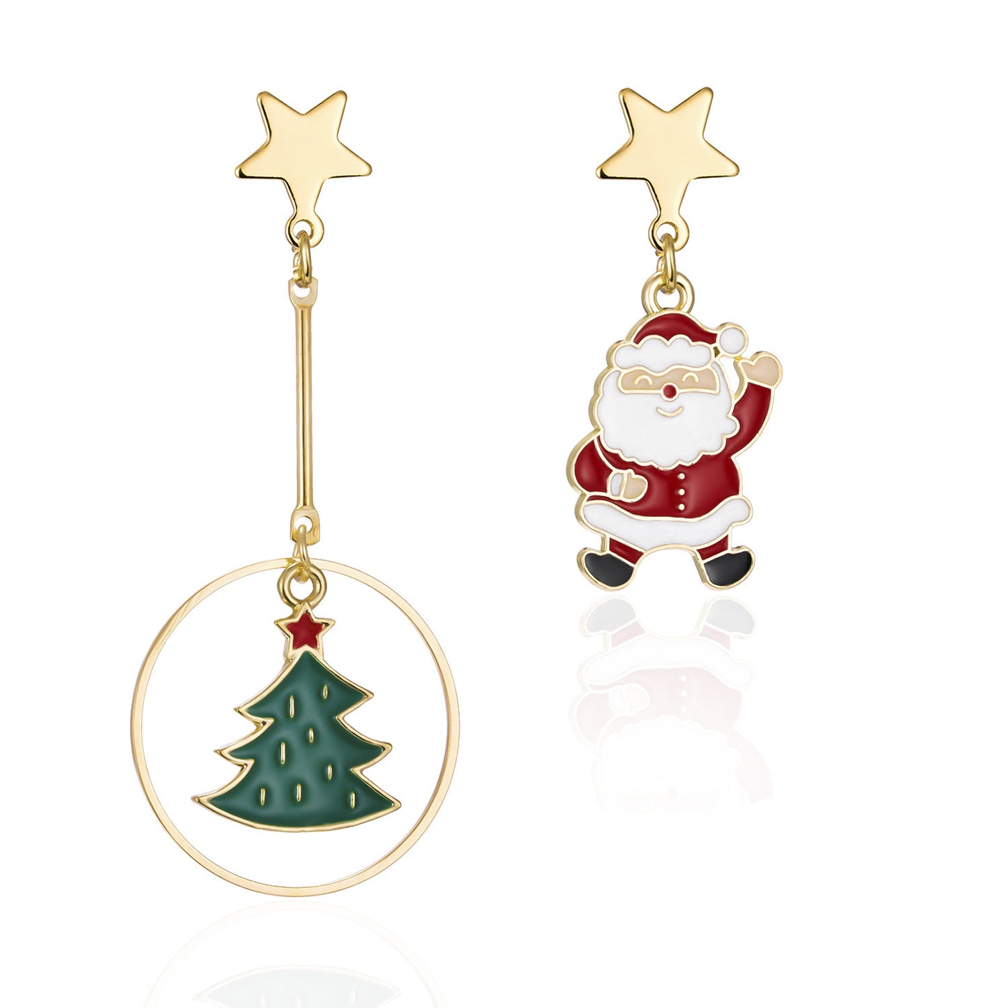 Christmas Bell Pentagonal Christmas Tree Cane Asymmetric Earrings