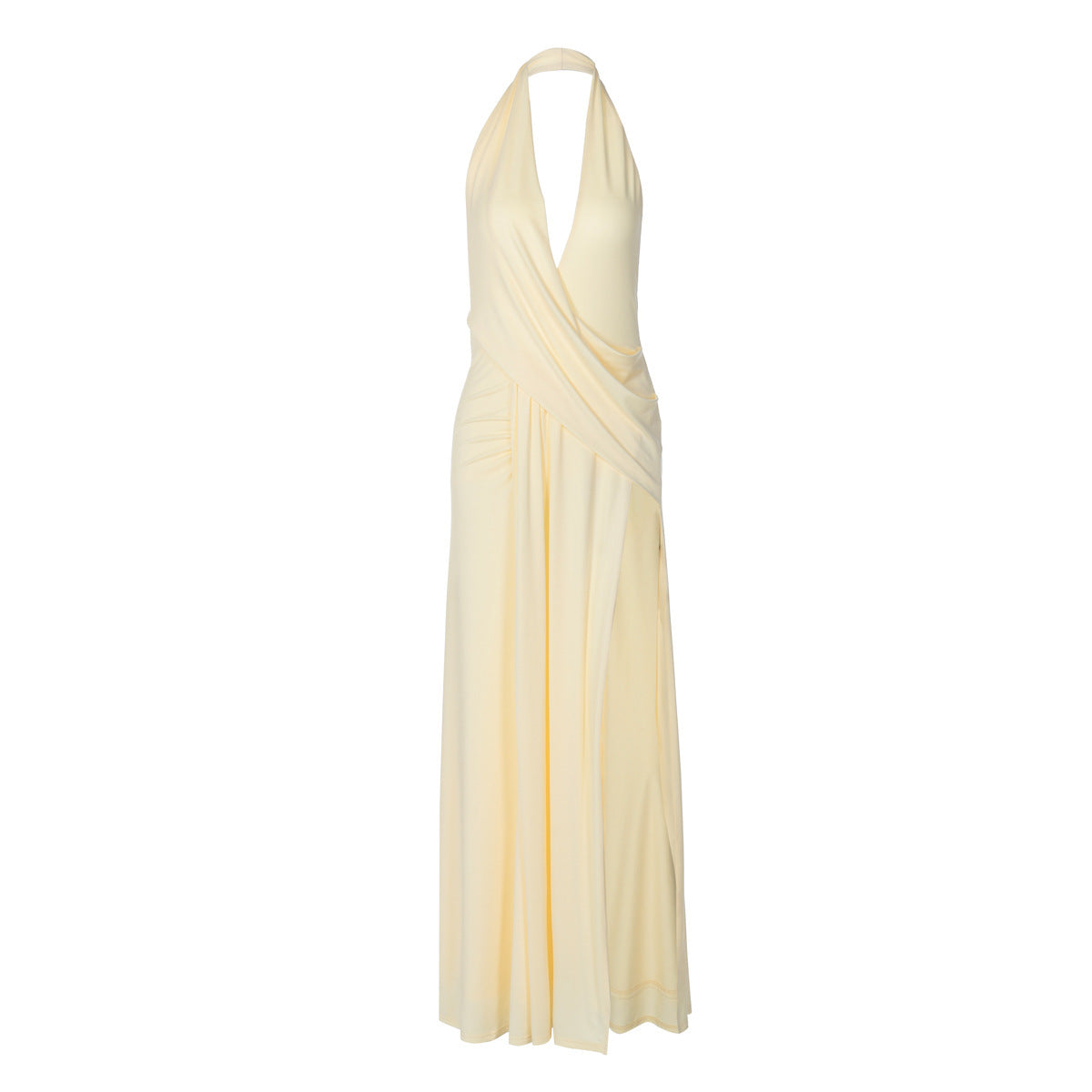 Fashion Hot Girl Deep V Halter Pleated Backless Irregular Dress