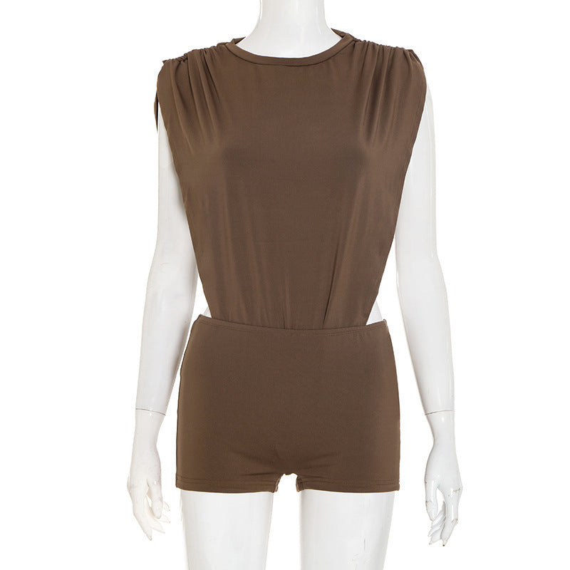 Women's Sleeveless Two-piece Hollow Siamese Top And Tight Shorts