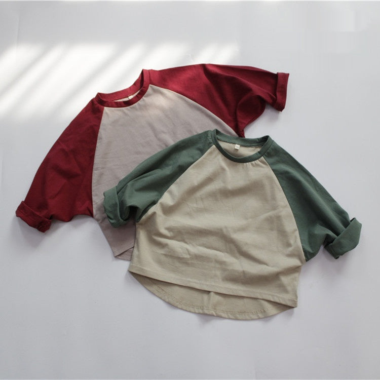 Autumn Cropped Sleeve Loose Color Matching Top