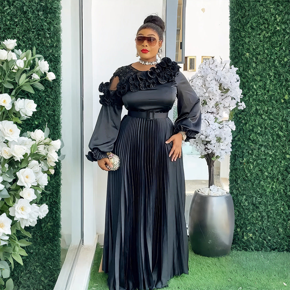 Long Sleeve Dress African Pleated Skirt