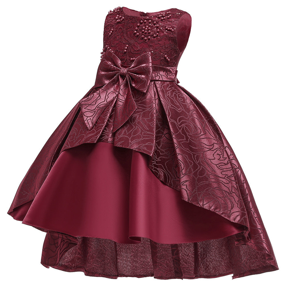 Christmas Champagne Red Embroidered Dress Princess Dress Kindergarten Female Treasure Sleeve Dress