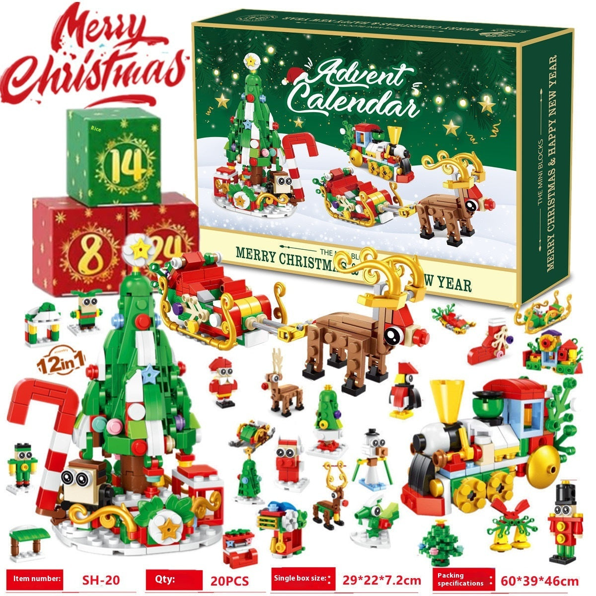 Christmas Countdown Building Blocks Hand Tear Calendar Blind Box