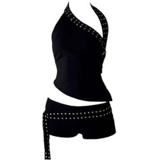 Unique One-shoulder Midriff-baring Top Rivet Tassel Shorts