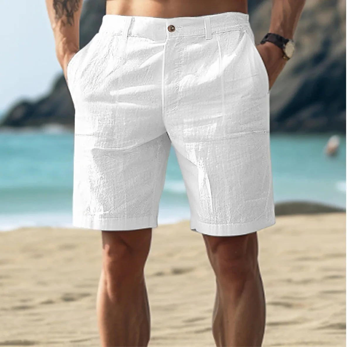 Men's Cotton And Linen Casual Pants Casual Five-point Library