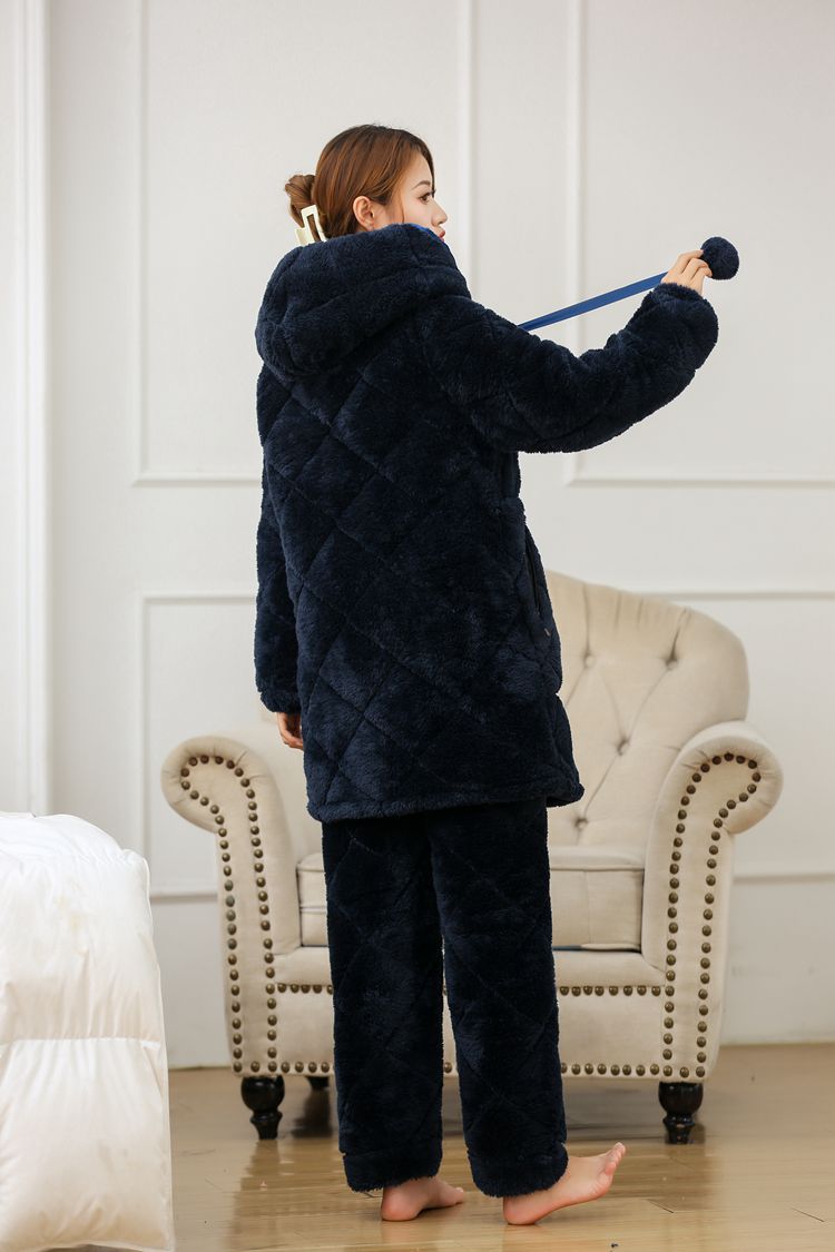 Couple Thickening Warm Plus Velvet Cute Sweet Coral Fleece Pajamas Set