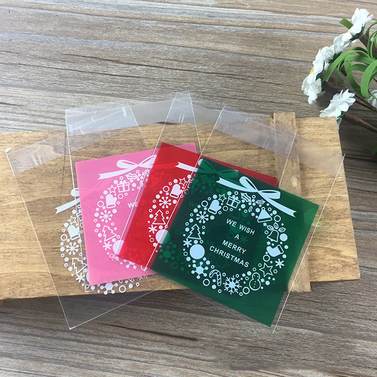 Four Color Christmas Wreath Biscuit Food Bag