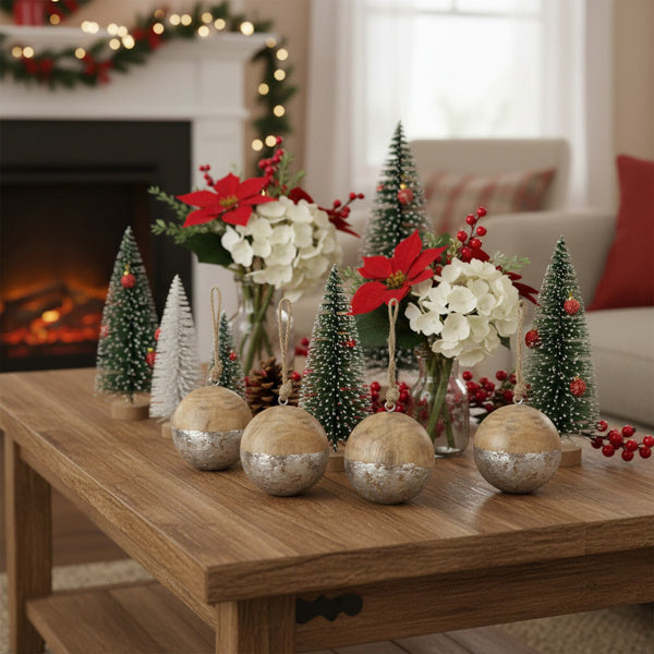 4PCS Set Christmas Hanging Ball Ornaments Wooden Tree Decorations Festive Holiday Party Decor Xmas Tree Accessories FBA Shipment