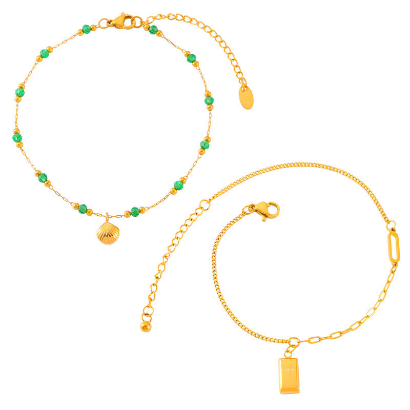Shell Gold Brick Pendant Anklet For Women