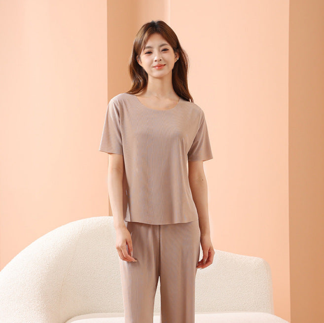 Seamless Couple Pajamas Women's Summer Thread Ice Silk Cool