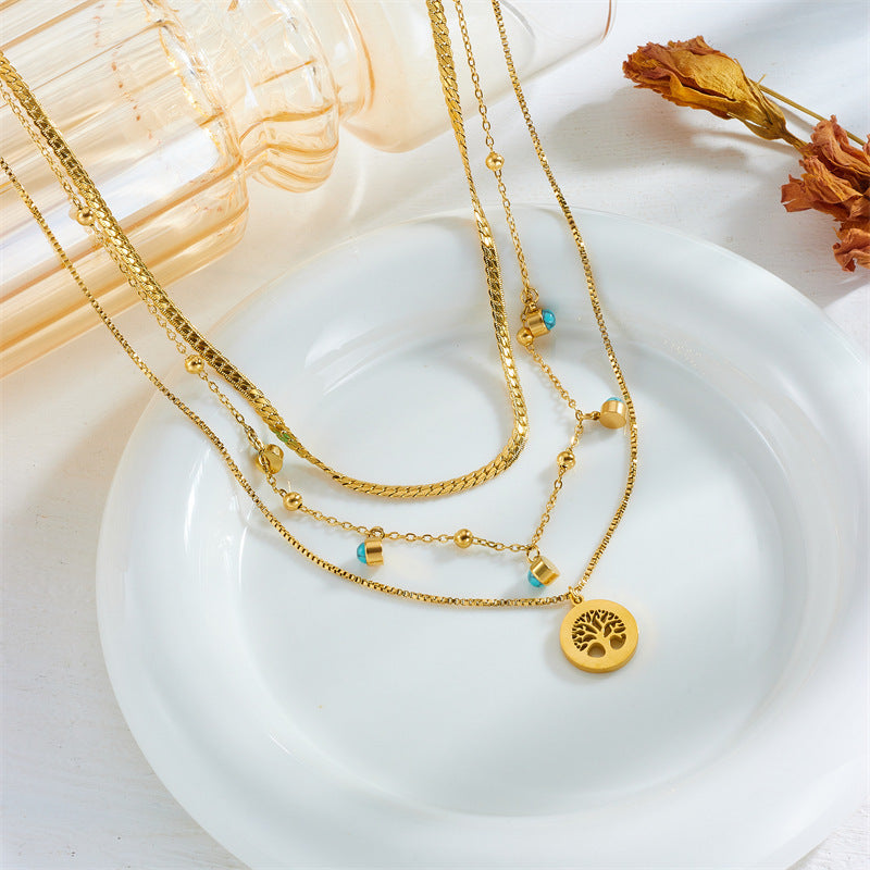 Fashion Multi-layer Stainless Steel Necklace Gold-plated Retro High-grade