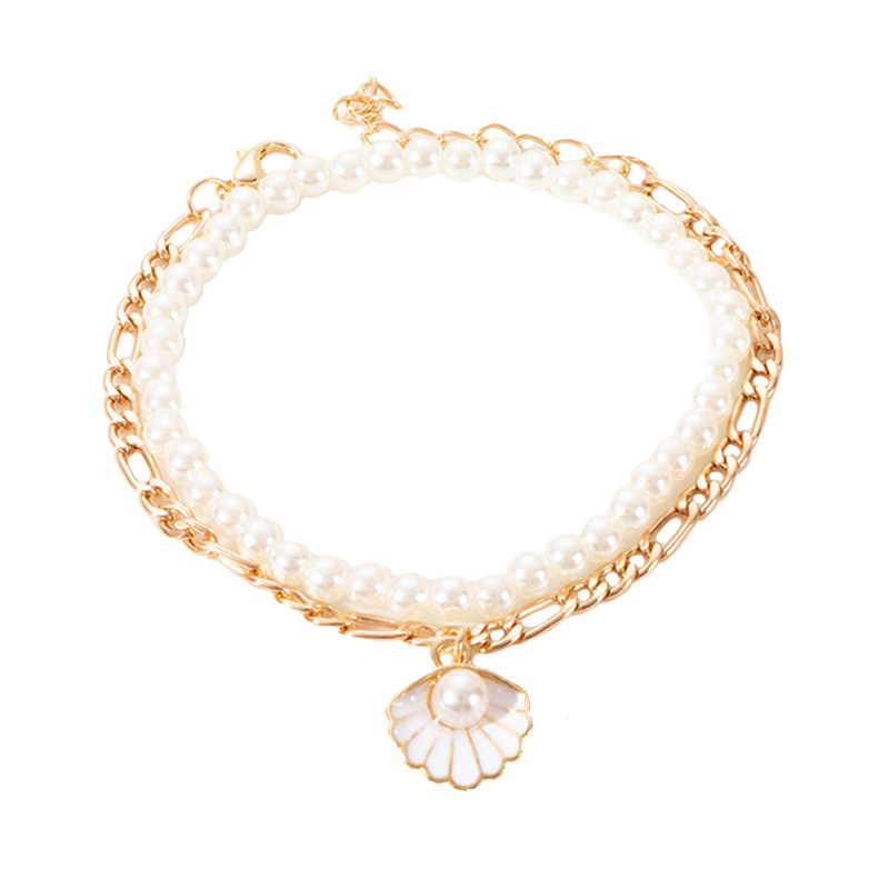 Women's Multi Layered Rice Beads Colorful Shell Pearl Feet Chain