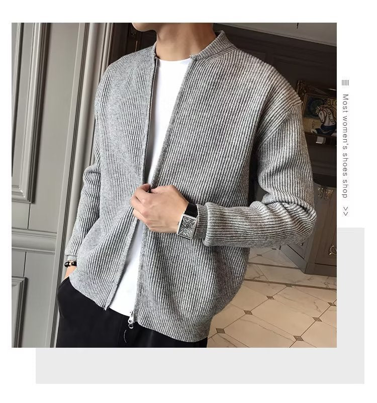 Casual All-matching Slim Fit Men's Solid Color Knitted Cardigan Jacket