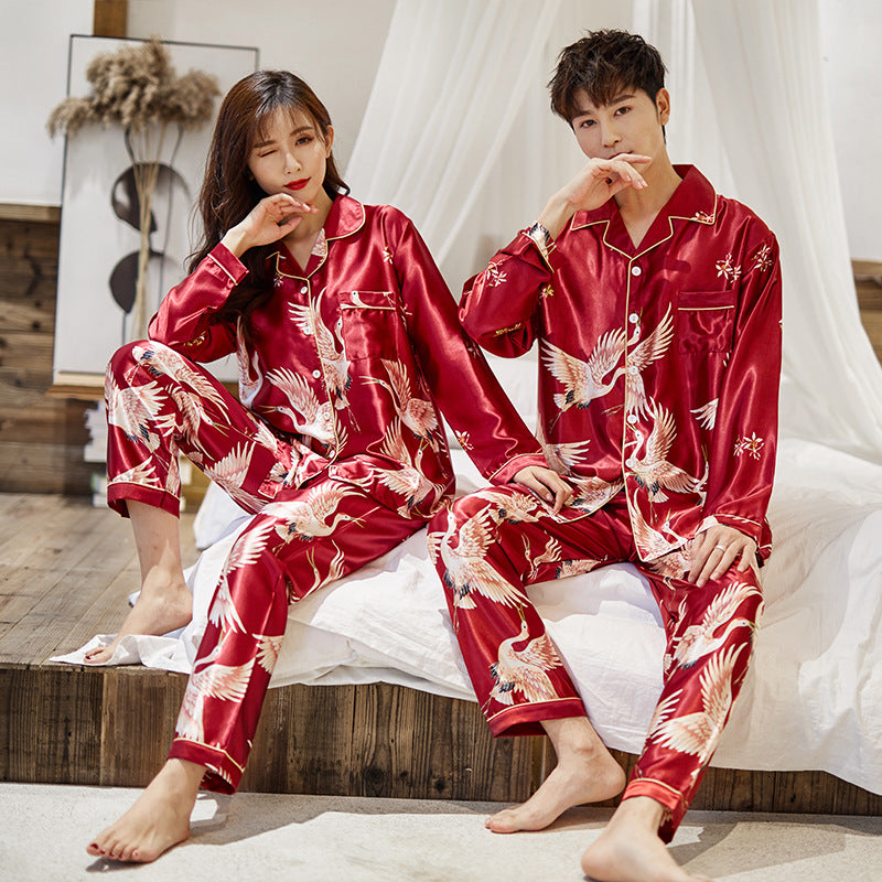 Pajamas Couple Long-sleeved Cardigan Two-piece Suit Men's And Women's Homewear