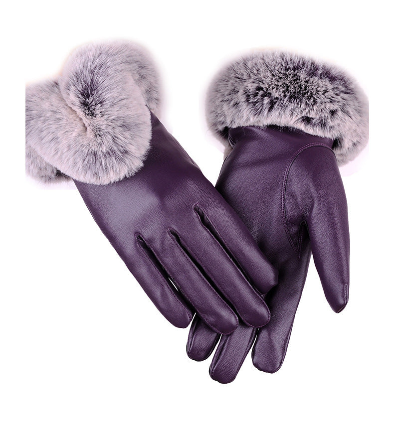 Women's Simple Pure Color Sheepskin Warm Gloves
