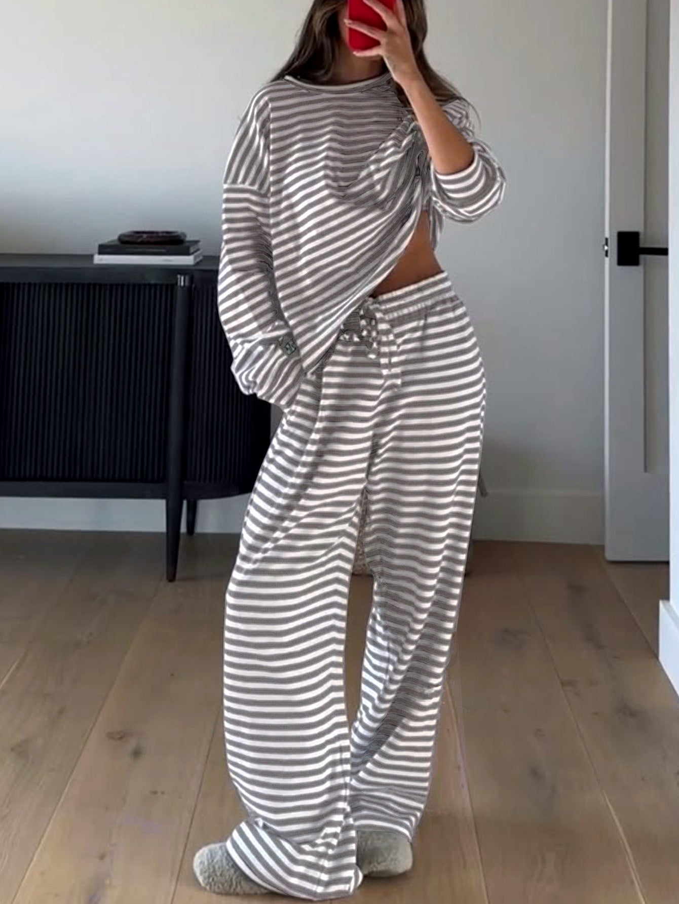 Loose-fitting Striped Long Sleeves Trousers Homewear