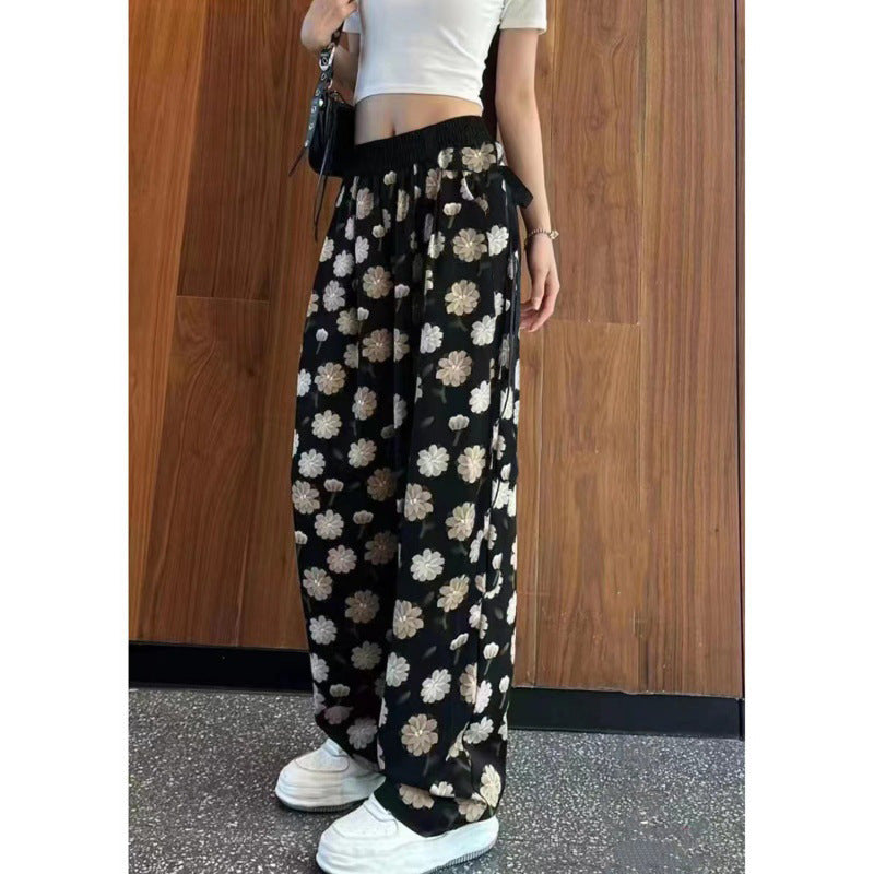 Draping Mopping Pants Straight Ink Painting Dye Pants For Women