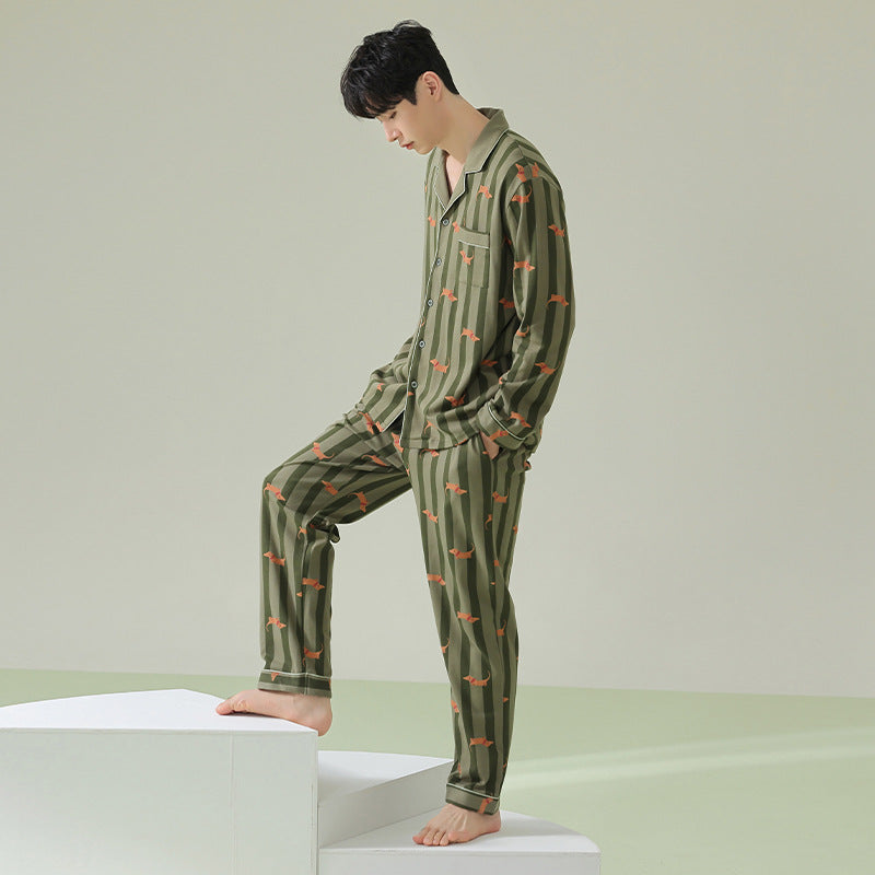 Spring And Autumn New Couple Pajamas Cotton Long-sleeved Cardigan