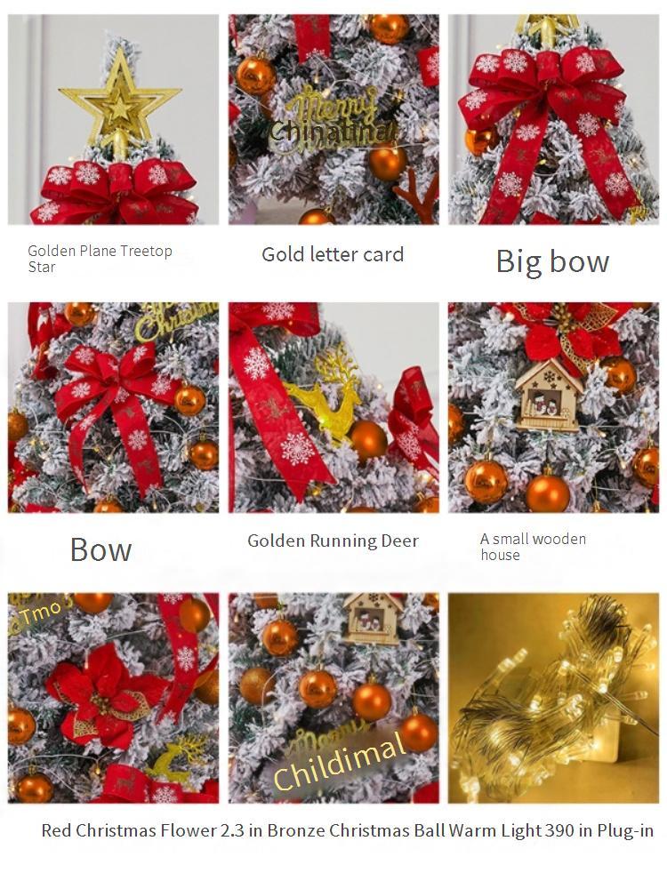 Christmas Tree Ornament Set Including Xmas Tree Ball Glitter Poinsettia Bows Berries Stems Leaves Snowflakes Ribbon Lights For Christmas Decoration