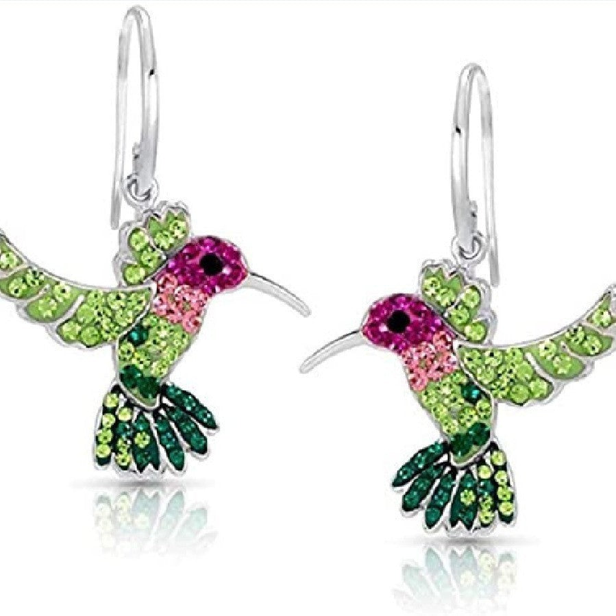 European And American Retro Creative Colorful Hummingbird Shape Diamond Fashion Women's Earrings