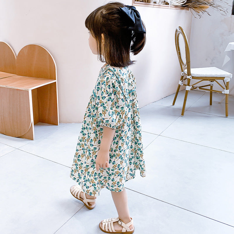 Girls Fashion Casual Floral Cotton Dress