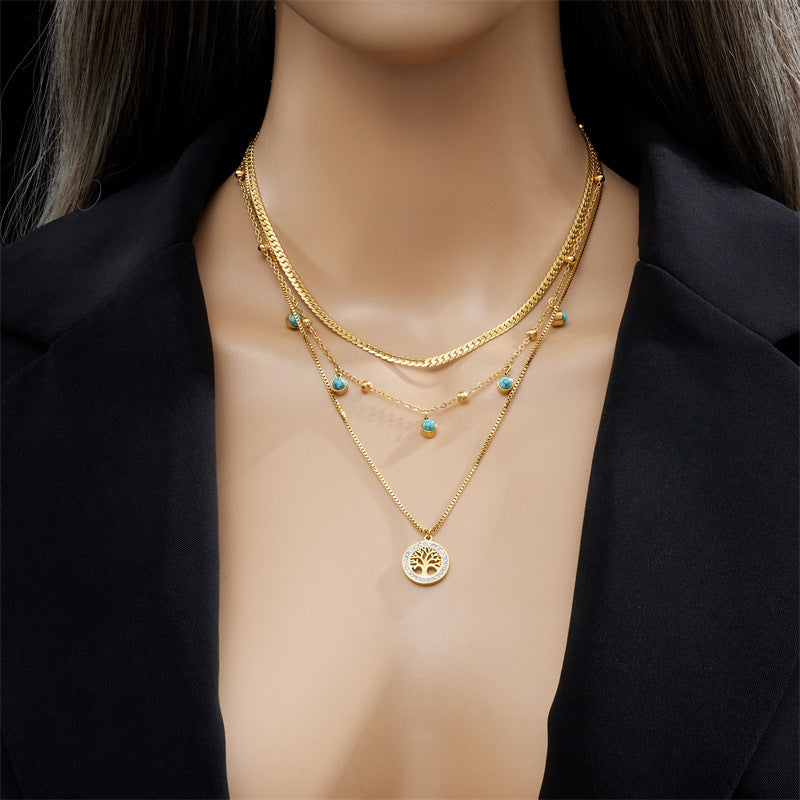Fashion Multi-layer Stainless Steel Necklace Gold-plated Retro High-grade