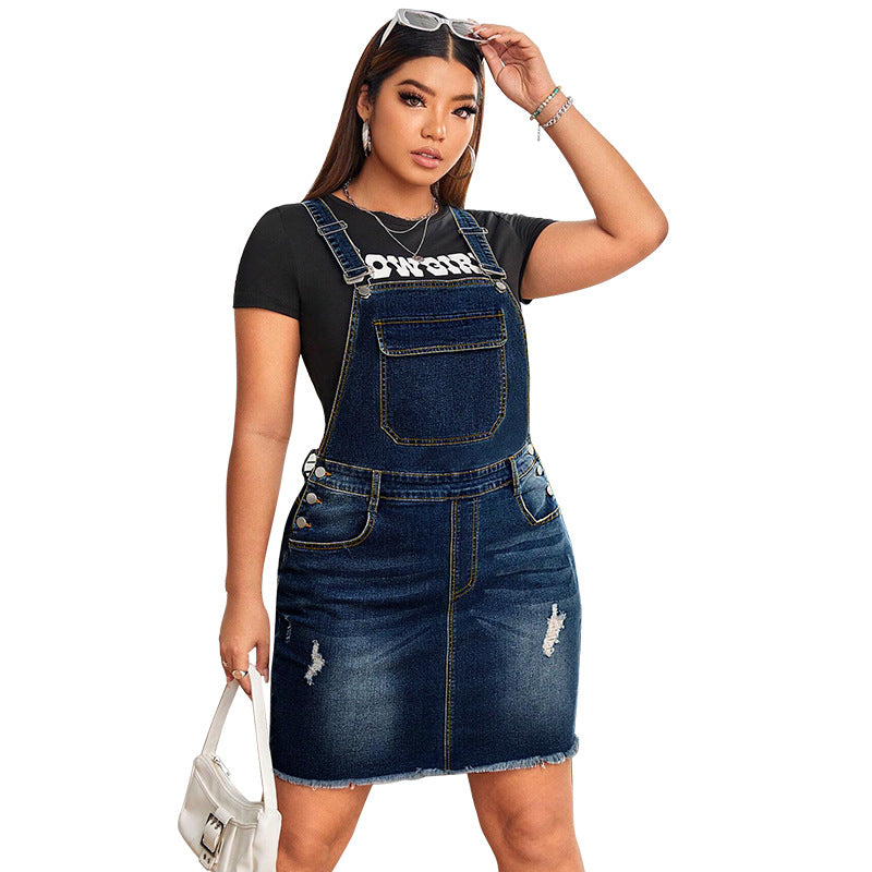 Fashionable Plus-Size Denim Suspender Dress For Women