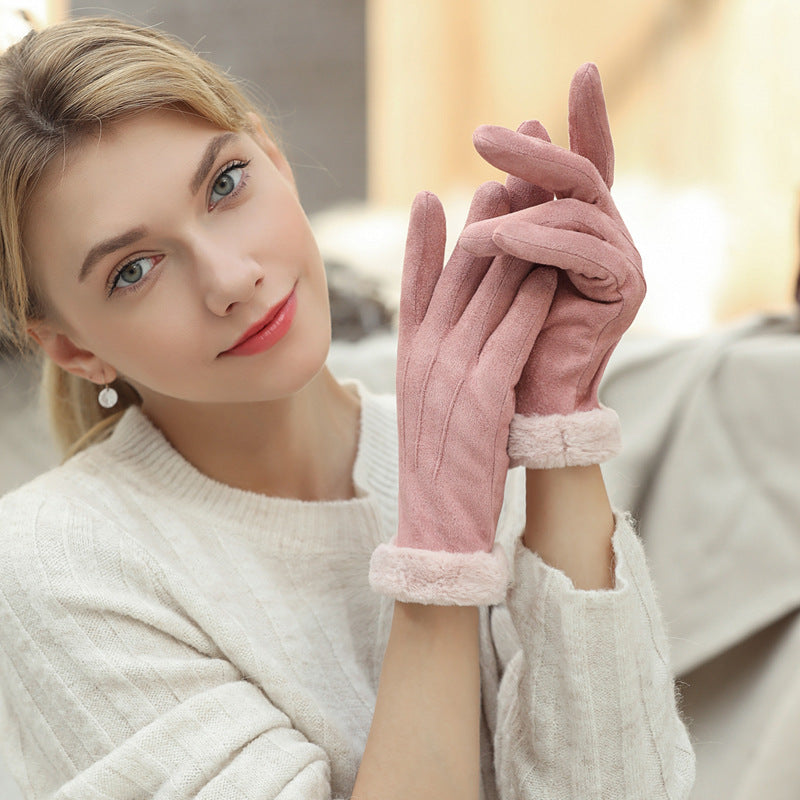 Women's Autumn Winter Touch Screen Plus Suede Warm Ski Gloves