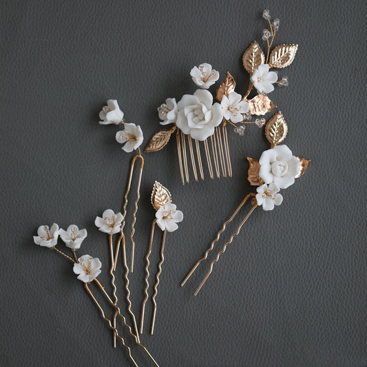 Handmade Beaded Ceramic Flower Hair Accessories