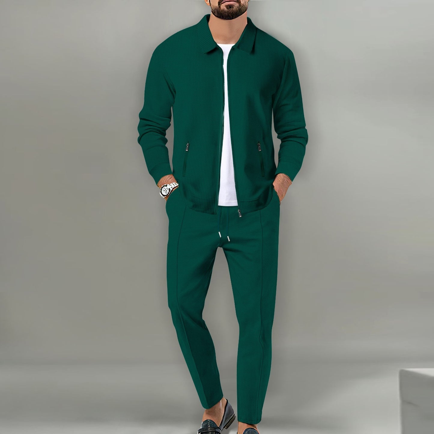 Men's Spring And Autumn Zipper Pocket Lapels Slim-fit Cardigan Men's Clothing Jacket Suits