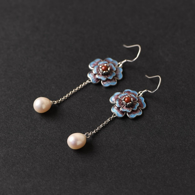 S925 Silver Freshwater Pearl Lucky Flower Earrings