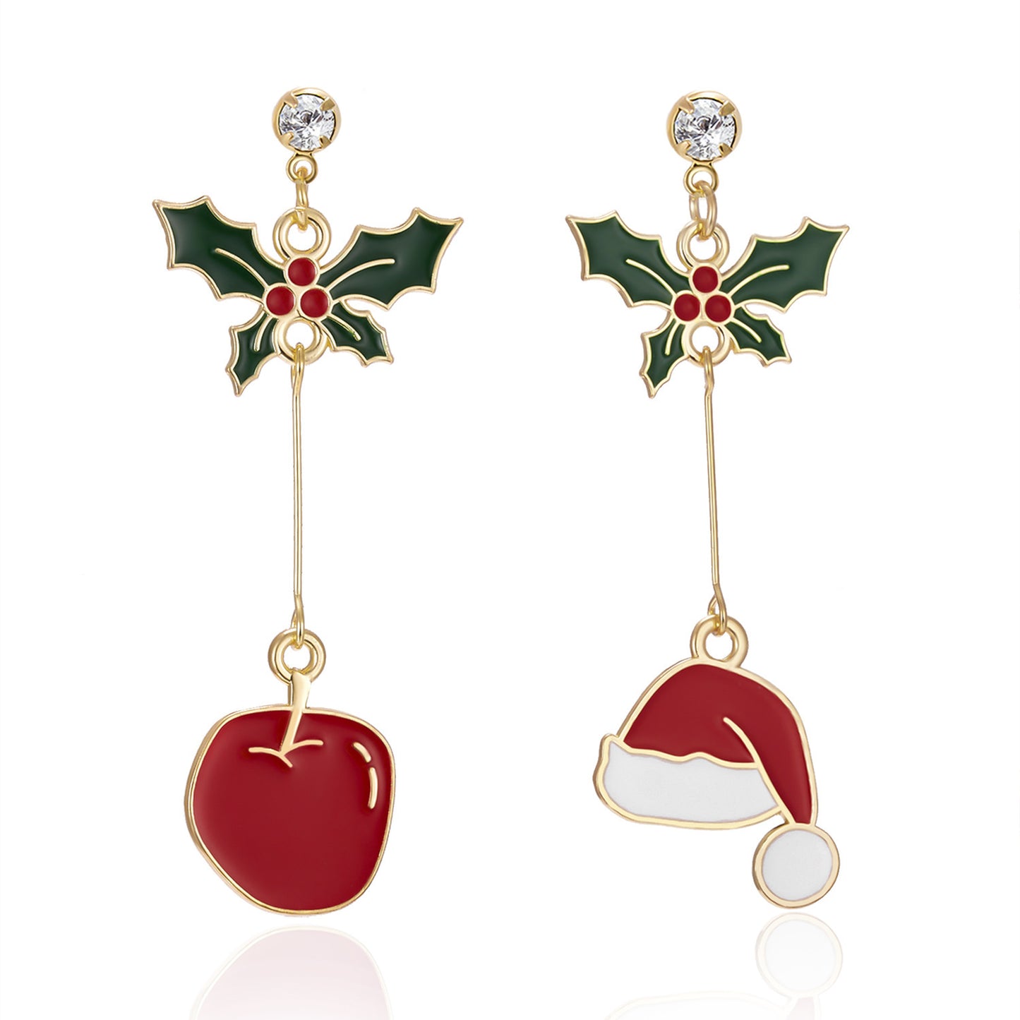 Christmas Bell Pentagonal Christmas Tree Cane Asymmetric Earrings