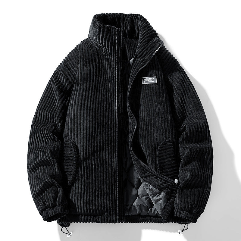 Winter Corduroy Cotton-padded Coat Warm Stand Collar Zipper Jacket Casual Outdoor Streetwear Men's Clothing