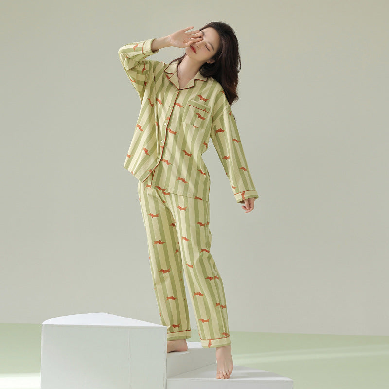 Spring And Autumn New Couple Pajamas Cotton Long-sleeved Cardigan