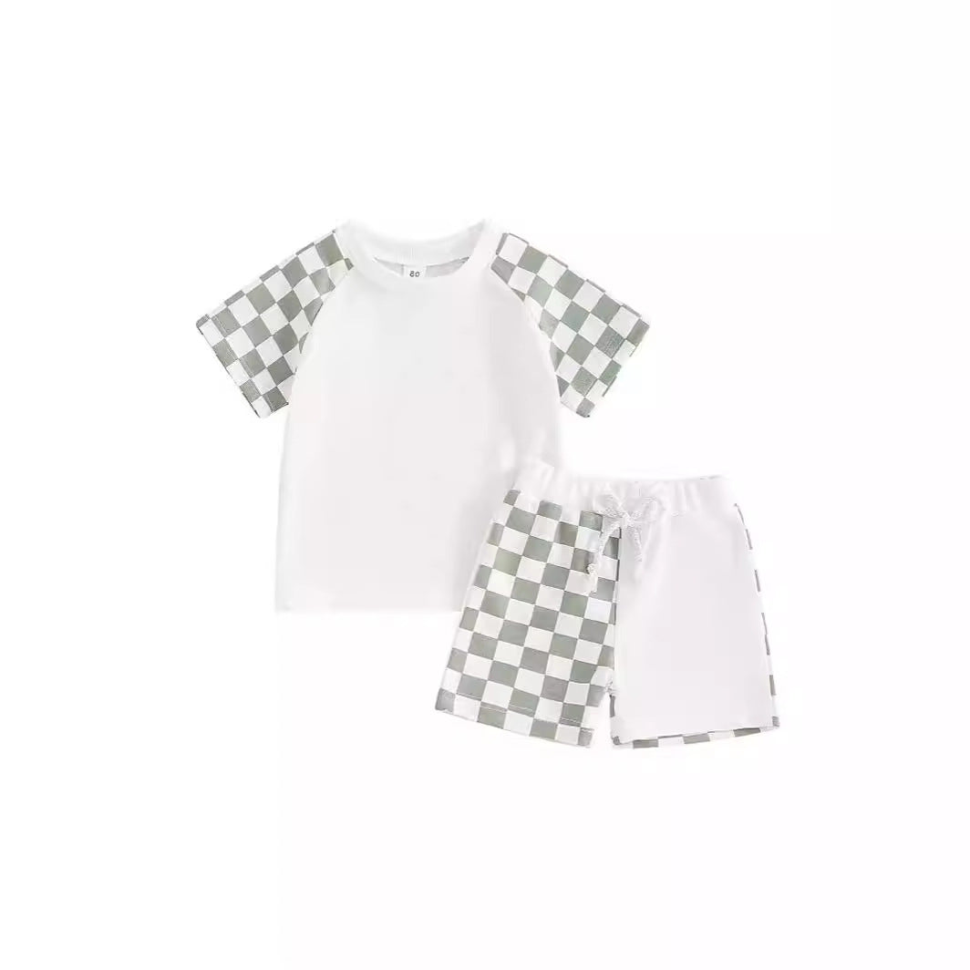 Boys' Patchwork Plaid Shorts Suit