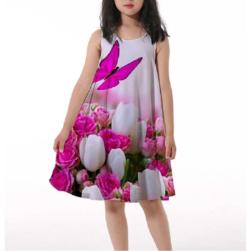 3D Rainbow Print Girls' Dress Nightdress
