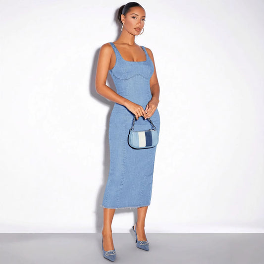 Summer Slimming Blue Denim Suspender Dress