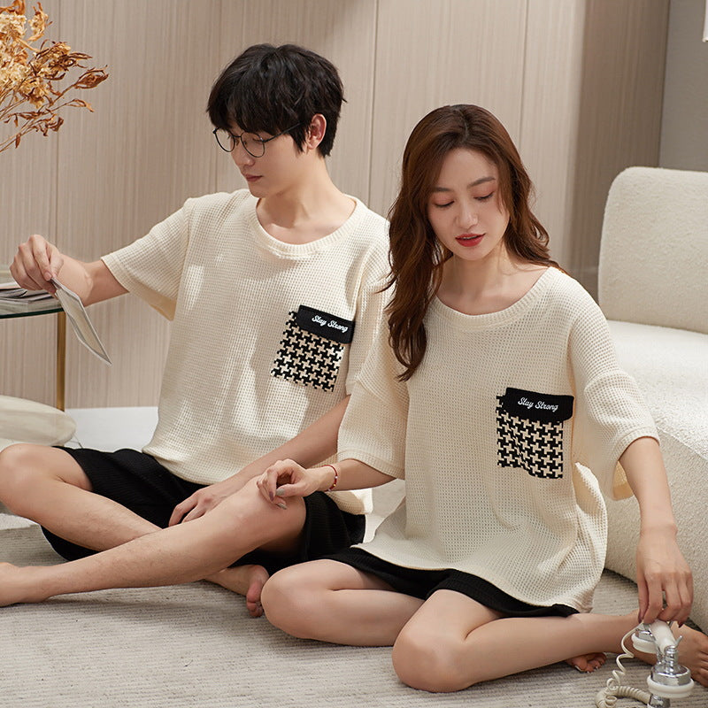 Spring And Summer Thin Short Sleeve Cotton Man Ladies' Homewear Cartoon Couple Pajamas