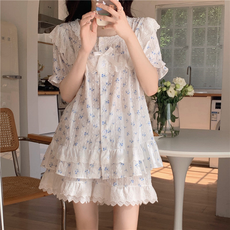 Women's Lace Short-sleeved Homewear Pajamas