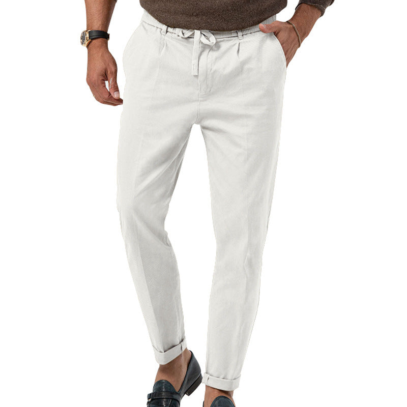 Casual Drawstring Pants Men's Business Straight Solid Color Suit Pants