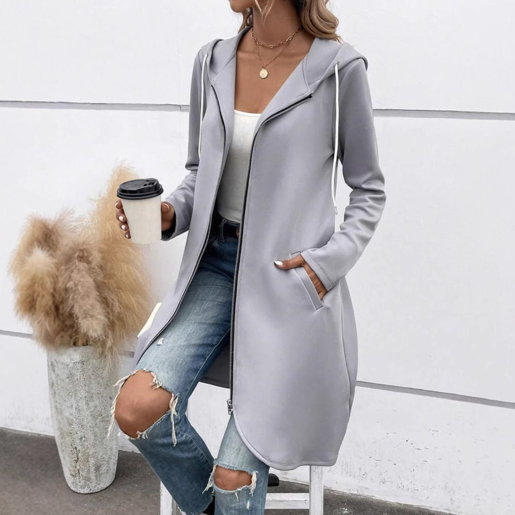 Personality Street Zip Hooded Long Velvet Lining Sweatshirt