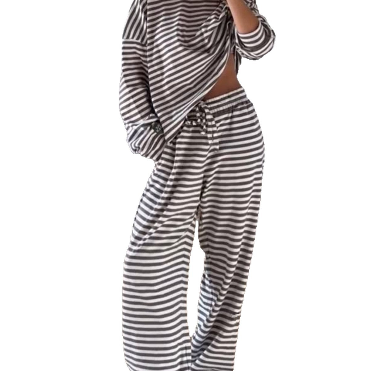 Loose-fitting Striped Long Sleeves Trousers Homewear