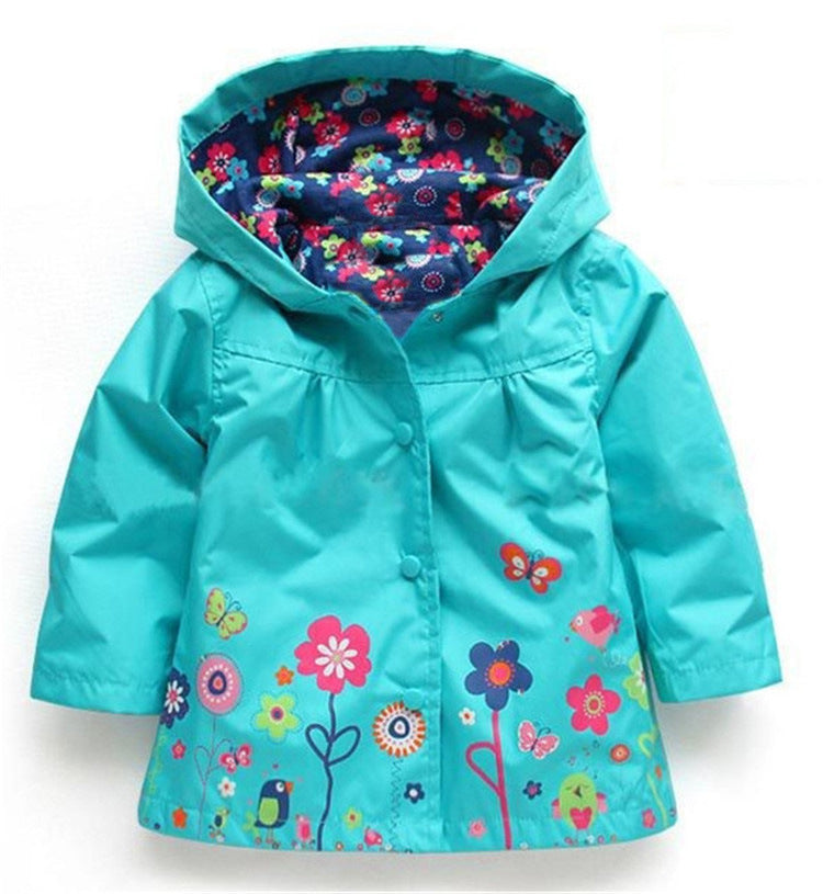 Girls' Cute Flowers Windproof And Rainproof Shell Jacket
