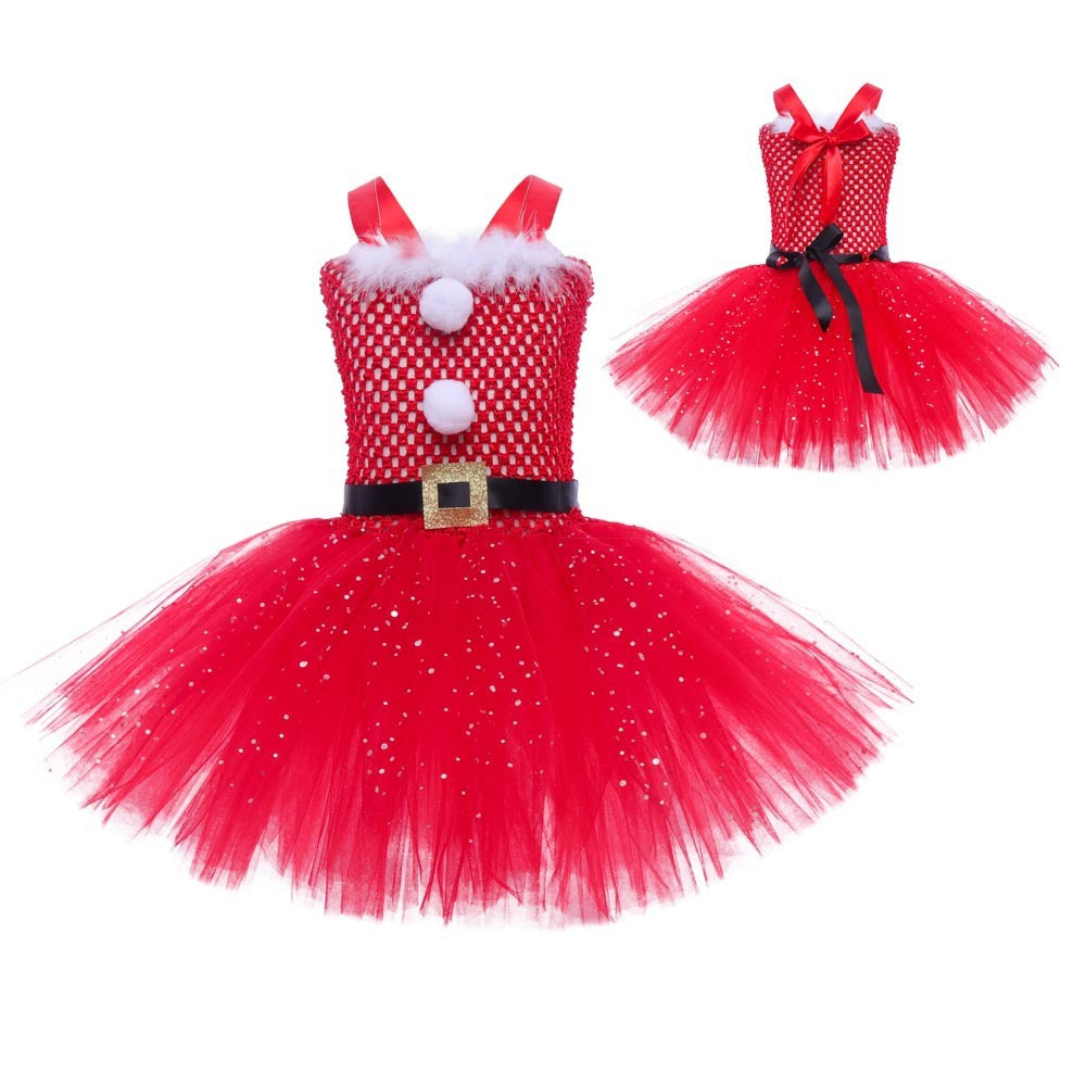 Christmas Children's Sequined Mesh Princess Dress