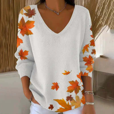 Women's 3D Printed Fashionable Gradient Color V-neck Long-sleeved T-shirt