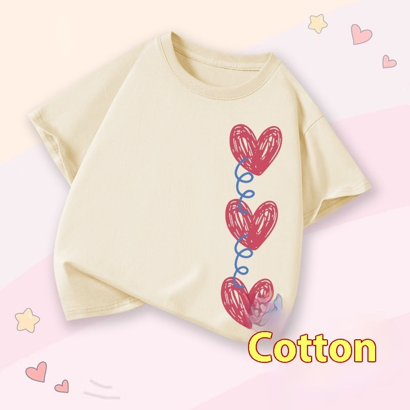 Western Style Top Middle And Big Children's Summer Wear Girls' Round Neck Sweet Style