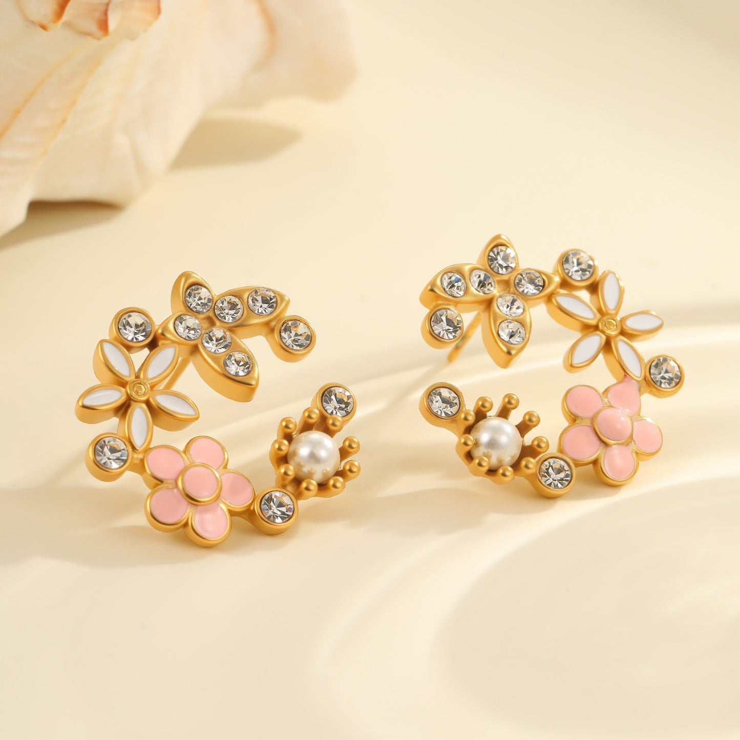 Diamond Colorful Oil Necklace Petal Stud Earrings