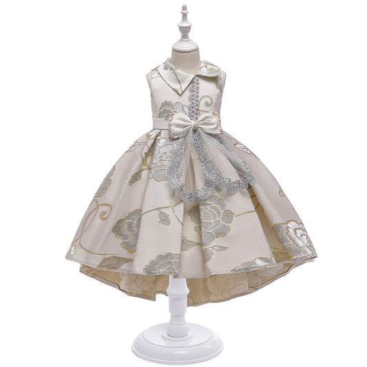 Christmas Champagne Red Embroidered Dress Princess Dress Kindergarten Female Treasure Sleeve Dress